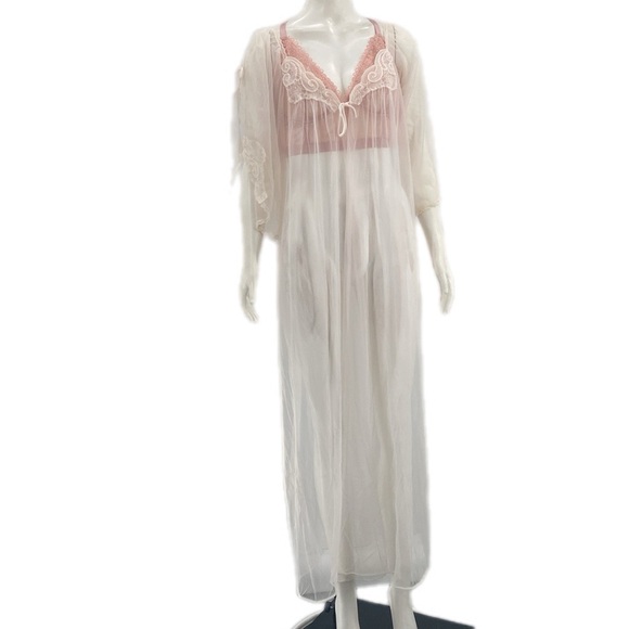 Vintage Da Notte Chiffon Ethereal Pink Lace Accents Goddess - Picture 1 of 11